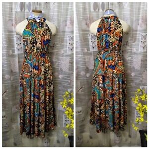 Emery Rose Sleeveless Multicolor Halter Neck Maxi Dress Size Medium